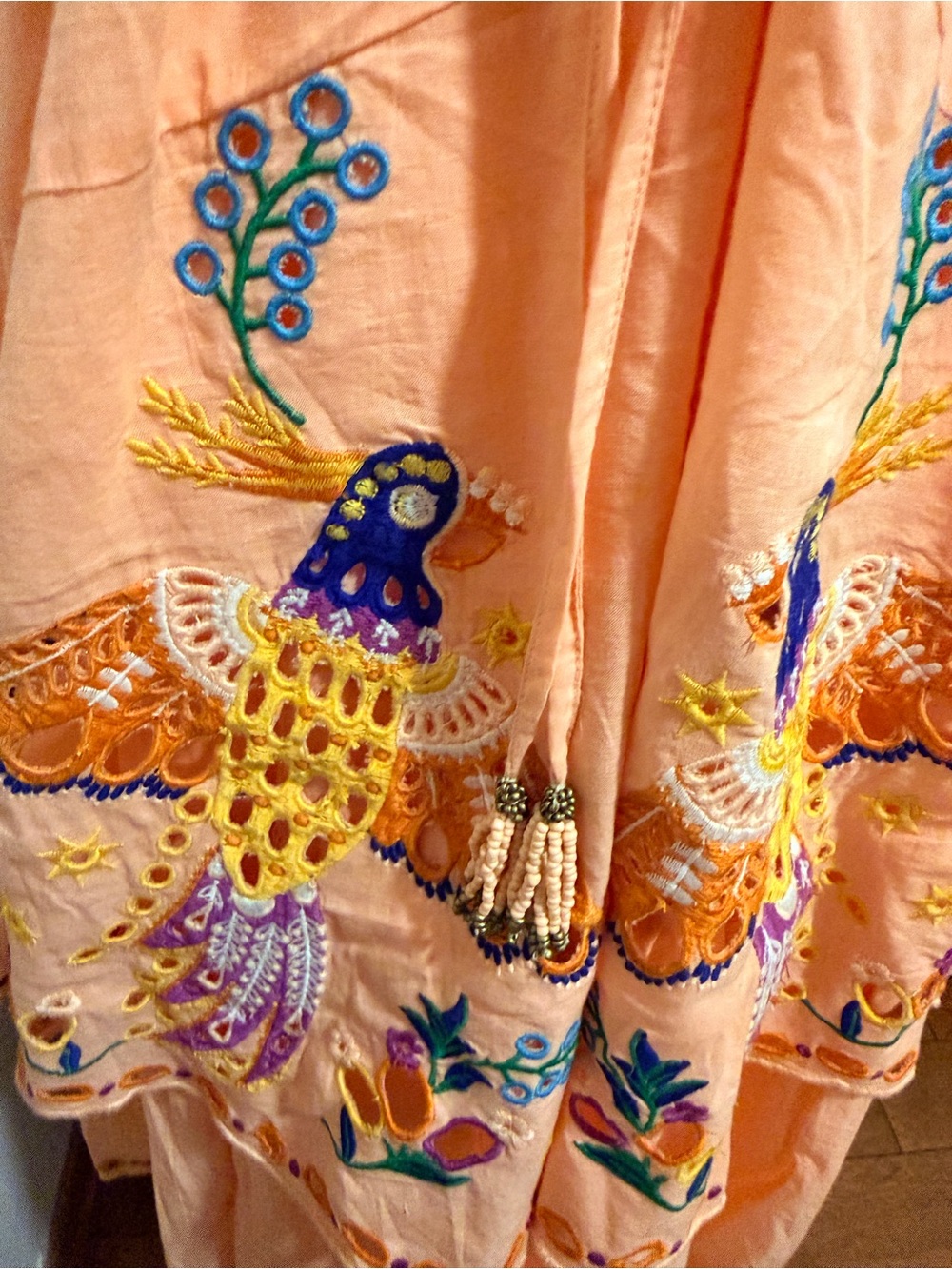 FARM Rio Peach Embroidered Tiered Midi Dress - Picture 3 of 11
